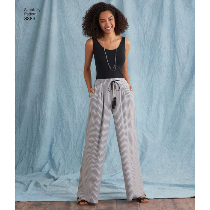 8389 Misses' Pants with Length and Width Variations and Tie Belt. Size: 32-48