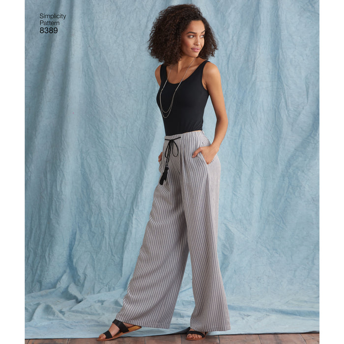 8389 Misses' Pants with Length and Width Variations and Tie Belt. Size: 32-48