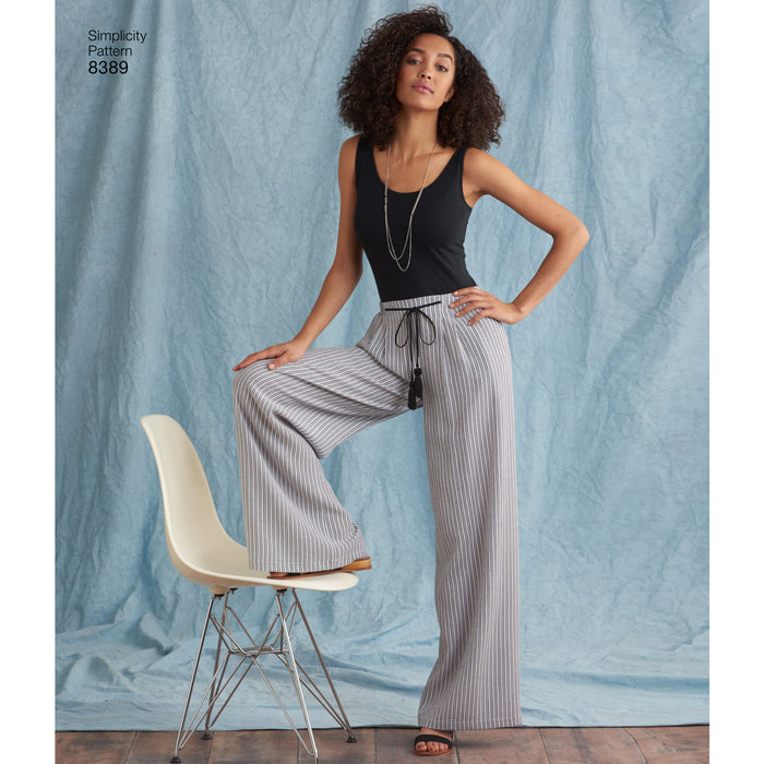 8389 Misses' Pants with Length and Width Variations and Tie Belt. Size: 32-48