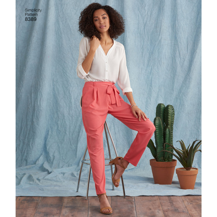 8389 Misses' Pants with Length and Width Variations and Tie Belt. Size: 32-48