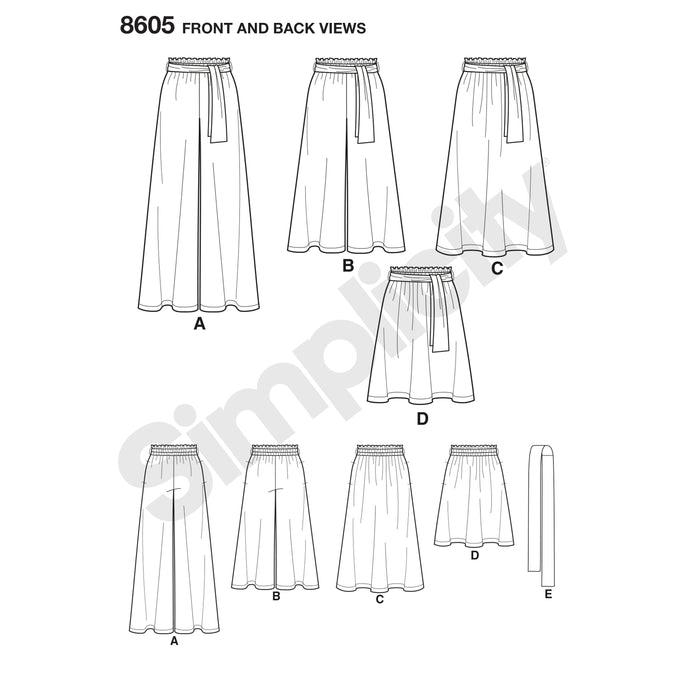 8605 Misses' Pull-On Skirt and Pants. Size: XS-XL (32-50)
