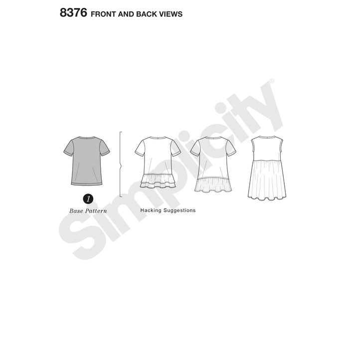 8376 Misses' Knit Top with Multiple Pieces for Design Hacking. Size: XXS-XXL