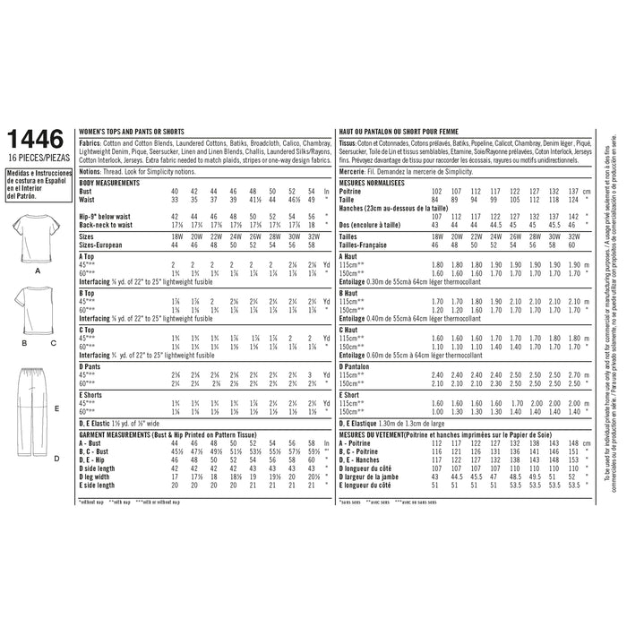 1446 Women's Six Made Easy Pull-On Tops, Pants or Shorts. Size: 44-58