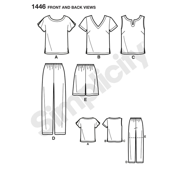 1446 Women's Six Made Easy Pull-On Tops, Pants or Shorts. Size: 44-58