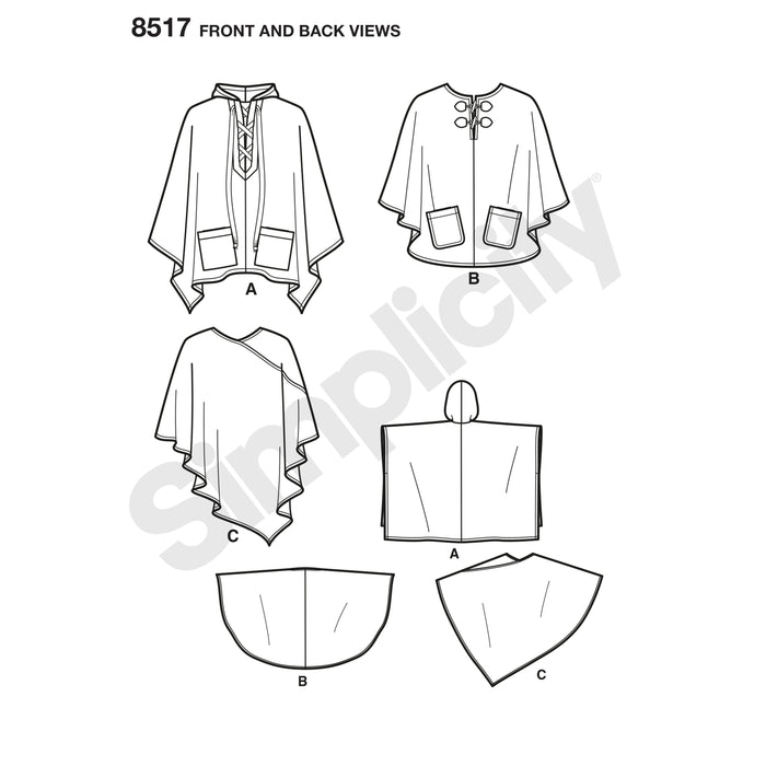 8517 Misses' Set of Ponchos. Size: XS-XL (32-50)