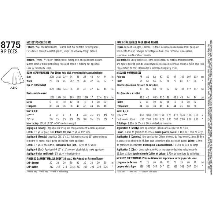 8775 Misses' Costumes. Size: 32-48