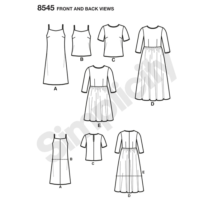 8545 Misses' and Miss Petite Dress and Top. Size: 30-46