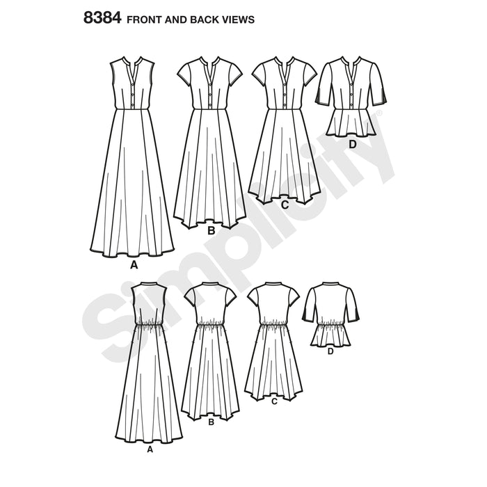 8384 Misses' Dress with Length Variations and Top. Size: 32-50