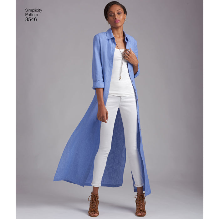 8546 Misses' and Miss Petite Shirt Dresses. Size: 32-50
