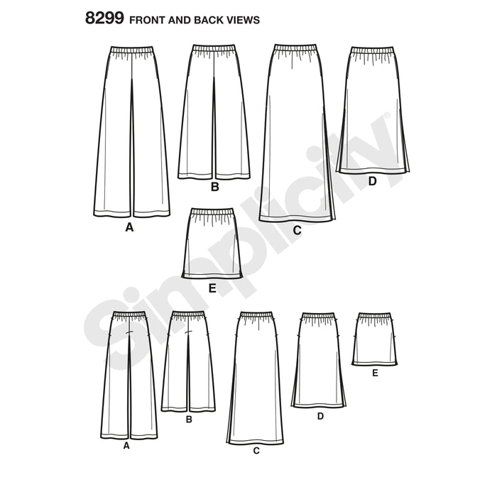 8299 Misses' Skirts or Pants in Various Lengths. Size: 32-48