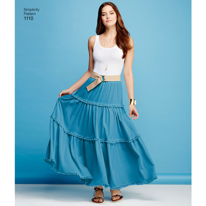 1110 Misses' Tiered Skirt with Length Variations. Size: XXS-XXL (30-52)