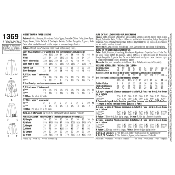 1369 Misses' Skirts in Three Lengths. Size: 32-48