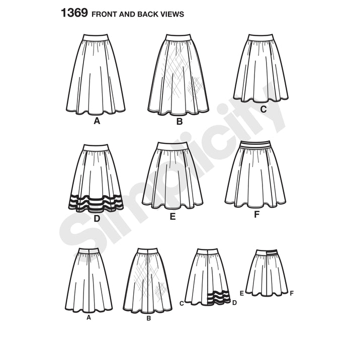 1369 Misses' Skirts in Three Lengths. Size: 32-48