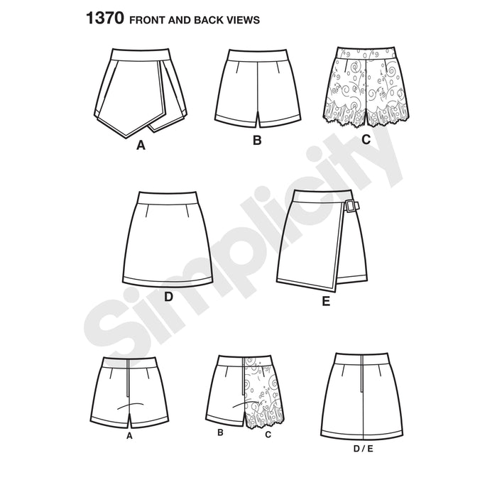 1370 Misses' Shorts, Skort and Skirt. Size: 30-46