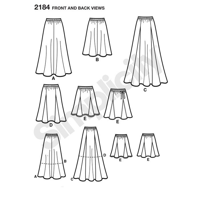 2184 Misses' Skirts. Size: 32-48