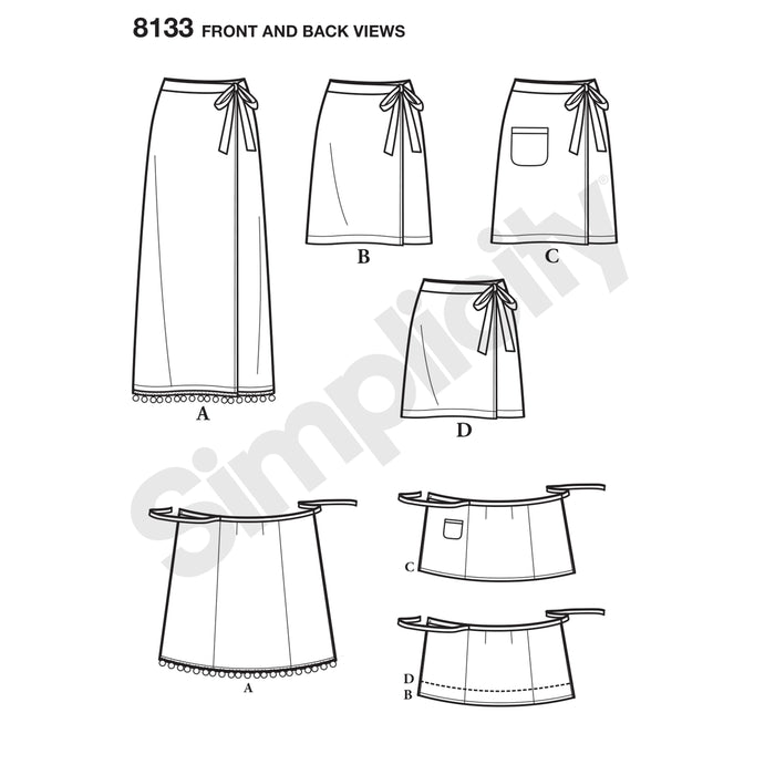 8133 Misses' Learn to Sew Wrap Skirts. Size: 32-44
