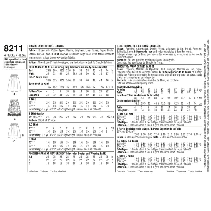 8211 Misses' Dirndl Skirts in Three Lengths. Size: 30-48