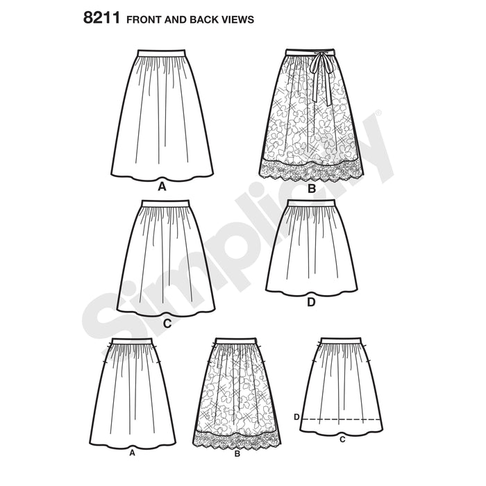 8211 Misses' Dirndl Skirts in Three Lengths. Size: 30-48