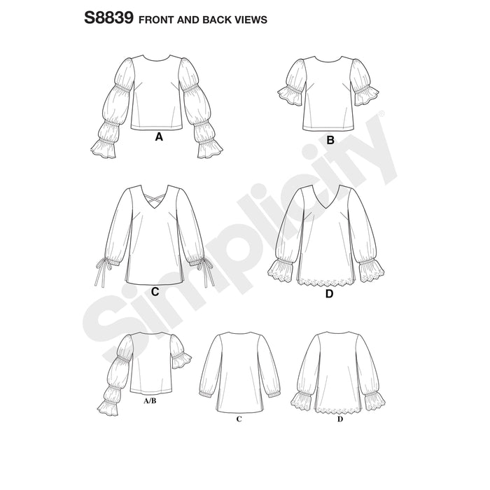 S8839 Misses' Pullover Tunics and Tops. Size: 32-48
