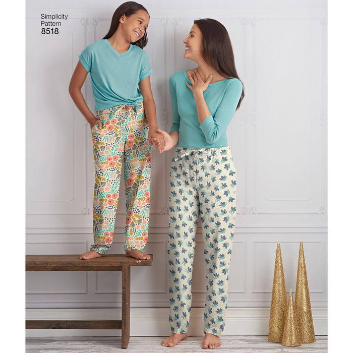 S8518 Girls' and Misses' Slim Fit Lounge Pants. Size: Kid´s S-L (7-16 y) / Adults XS-XL (32-50)