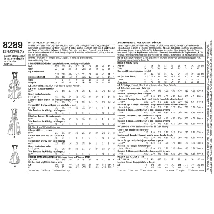 8289 Misses' Special Occasion Dresses. Size: 30-46