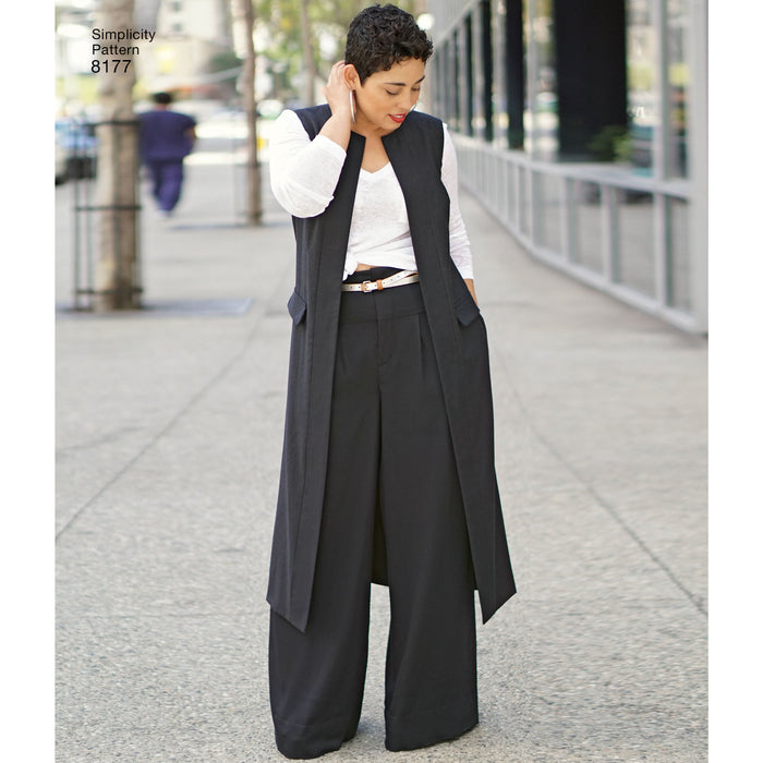 8177 Mimi G Style Pants, Coat or Vest, and Knit Top for Miss and Plus Sizes. Size: 36-54