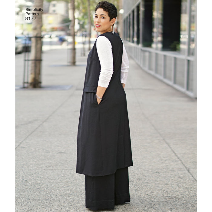 8177 Mimi G Style Pants, Coat or Vest, and Knit Top for Miss and Plus Sizes. Size: 36-54