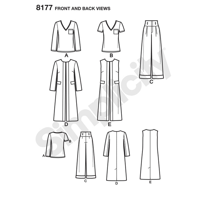 8177 Mimi G Style Pants, Coat or Vest, and Knit Top for Miss and Plus Sizes. Size: 36-54