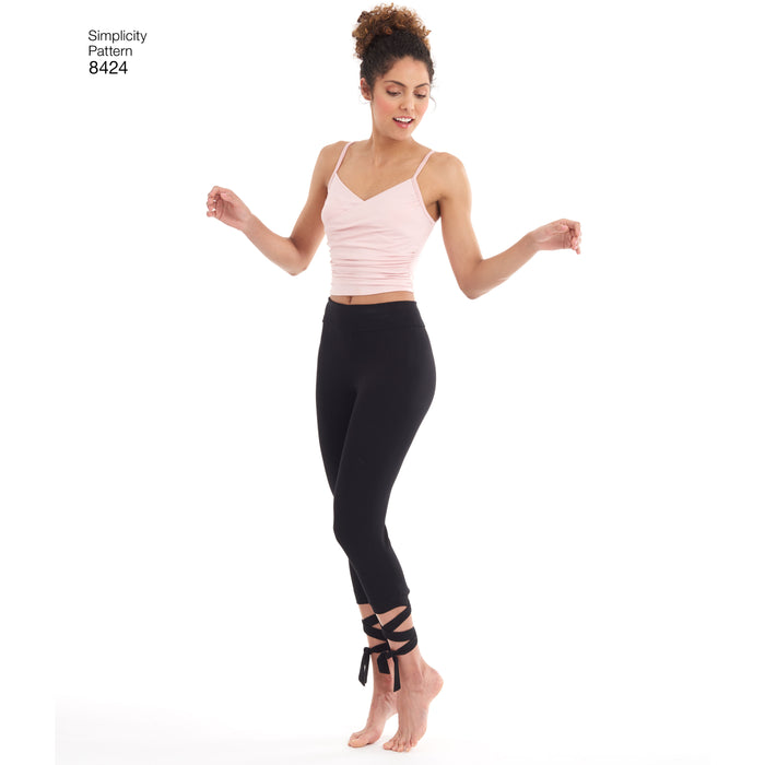 8424 Misses' Knit Leggings in Two Lengths and Three Top Options. Size: XXS-SSL (30-52)