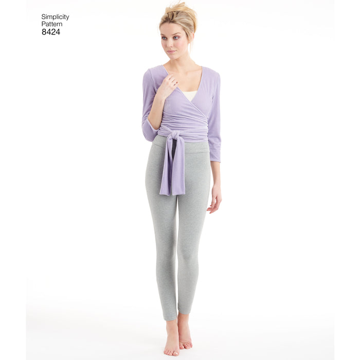 8424 Misses' Knit Leggings in Two Lengths and Three Top Options. Size: XXS-SSL (30-52)