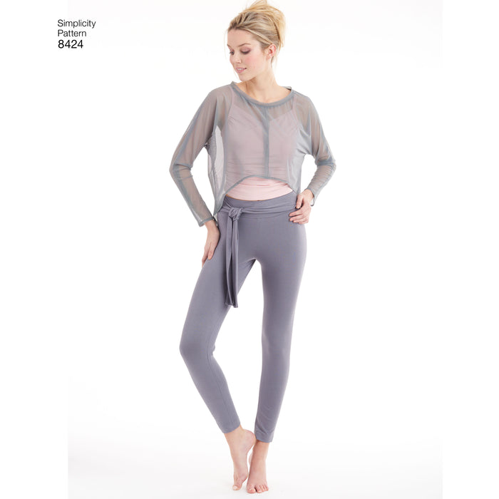 8424 Misses' Knit Leggings in Two Lengths and Three Top Options. Size: XXS-SSL (30-52)