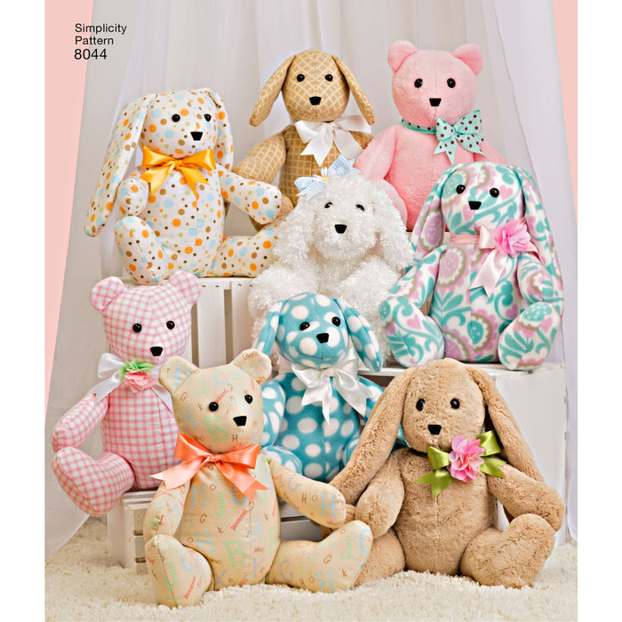 8044 Two-Pattern Piece Stuffed Animals. Size: One Size