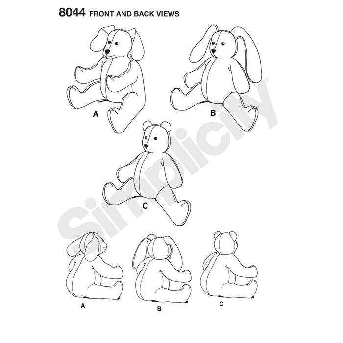 8044 Two-Pattern Piece Stuffed Animals. Size: One Size