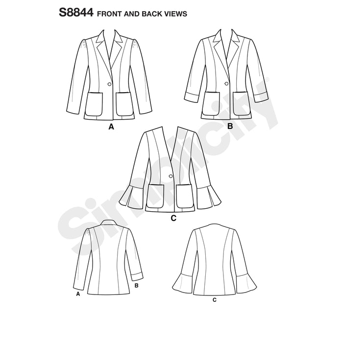 S8844 Misses'/Miss Petite Unlined Blazer. Size: 32-50