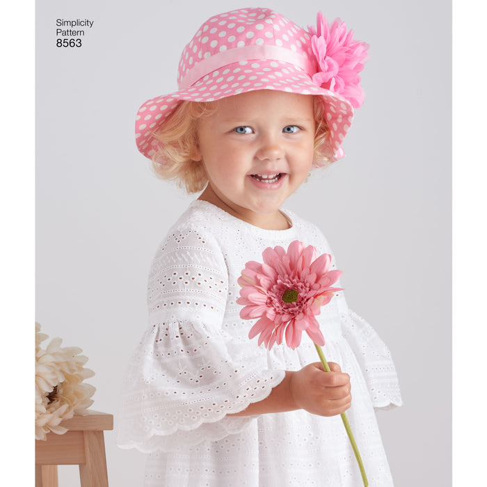 8563 Toddler Dresses and Hat. Size: 6 m-4 y