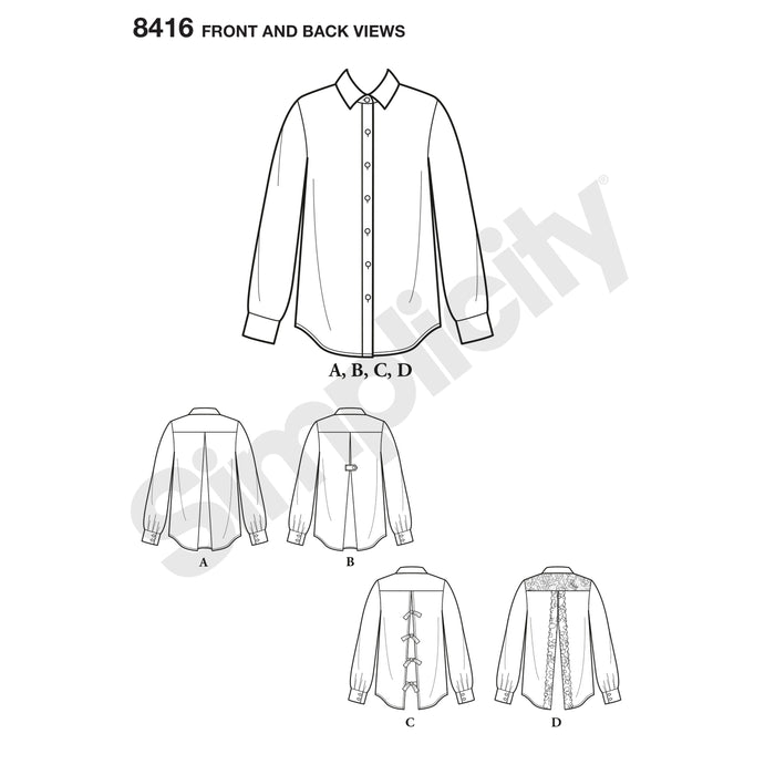8416 Misses' Shirt with Back Variations. Size: 32-50