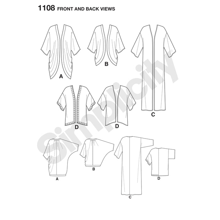 1108 Misses' Kimonos in Different Styles. Size: XXS-XXL (30-52)