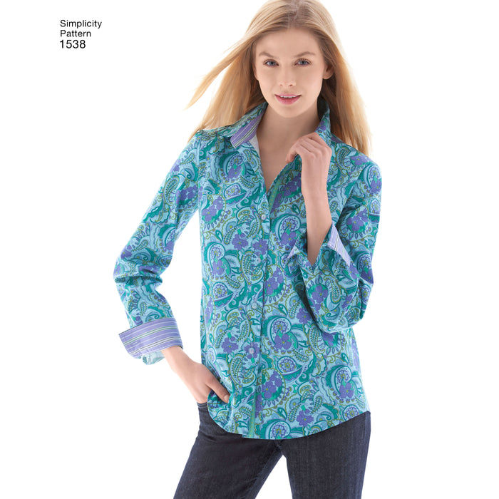 1538 Misses' Button Front Shirt. Size: 32-48