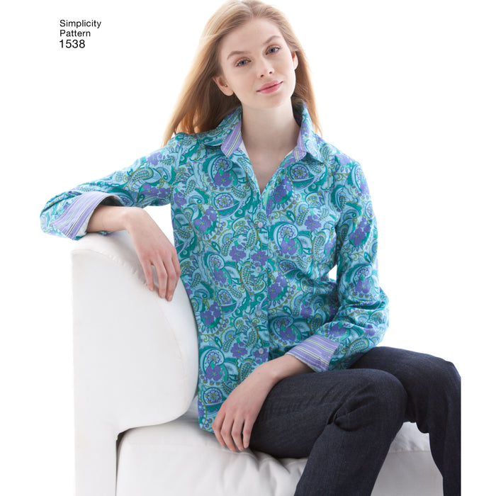 1538 Misses' Button Front Shirt. Size: 32-48