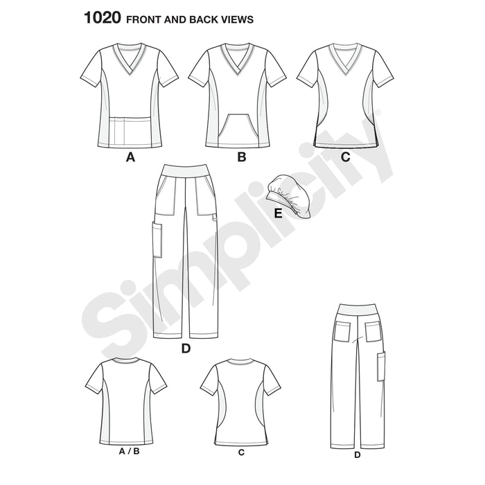 1020 Misses' and Plus Size Scrubs. Size 36-54