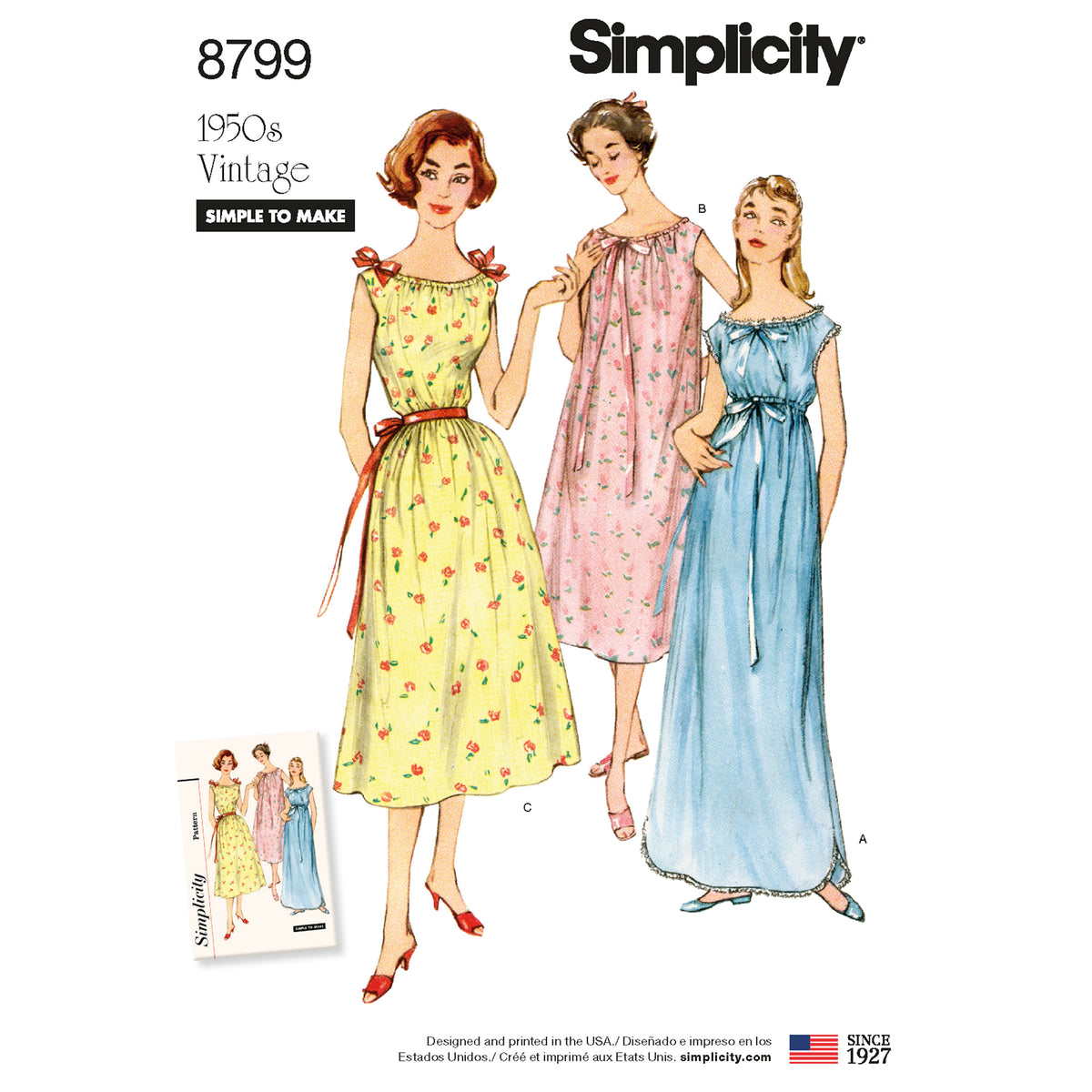 8799 Misses 1950s Vintage Nightgowns. Size XS XL 32 50 Made